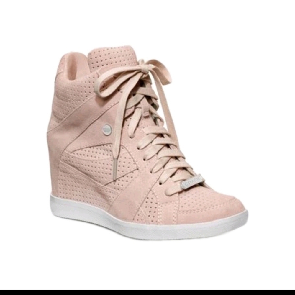 Coach Women's Pale Pink Alexis Suede Hidden Wedge Sneaker  9